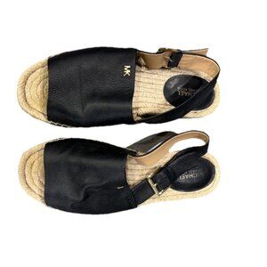 Michael Kors Fisher Espadrille Black Leather Size 6.5